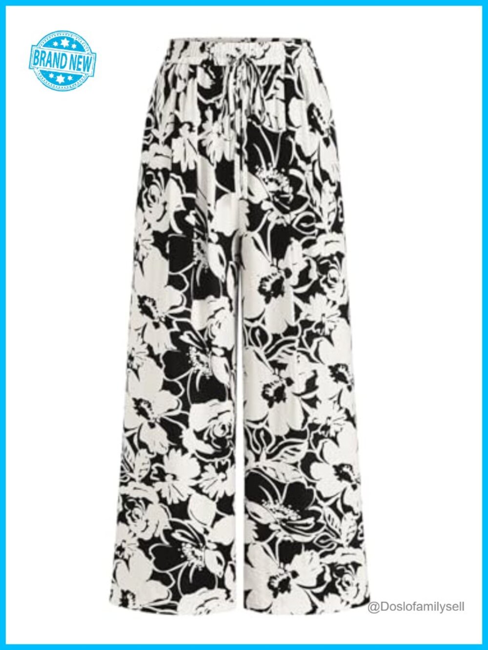 PRETTYGARDEN Womens Palazzo Pants Elastic Waist Wide Leg Floral Casual